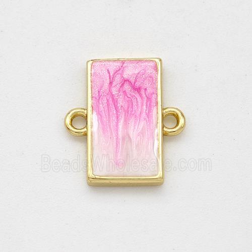 Copper Rectangle Connector Pink Painted 18K Gold Plated