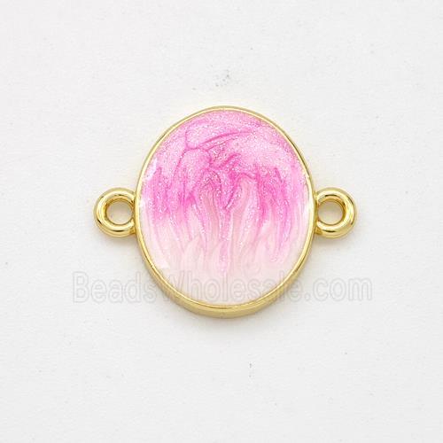 Copper Oval Connector Pink Painted 18K Gold Plated