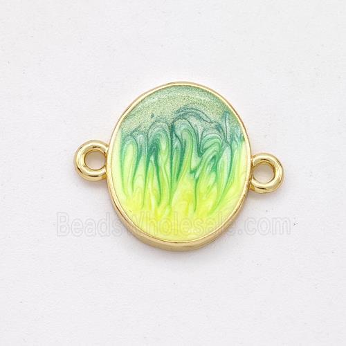 Copper Oval Connector Yellow Green Painted 18K Gold Plated