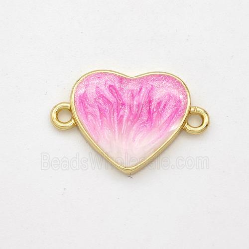 Copper Heart Connector Pink Painted 18K Gold Plated