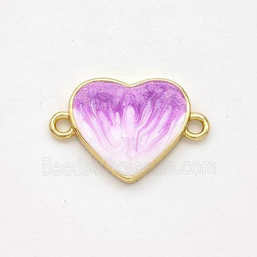 Copper Heart Connector Purple Painted 18K Gold Plated