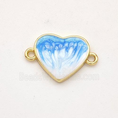 Copper Heart Connector Blue Painted 18K Gold Plated