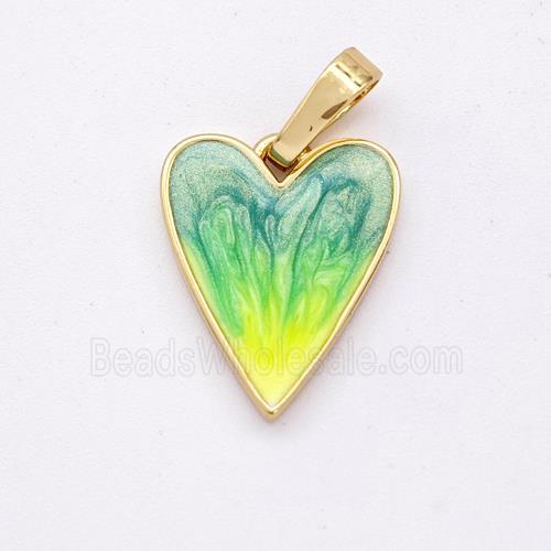 Copper Heart Pendant Yellowgreen Painted 18K Gold Plated