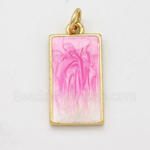 Copper Rectangle Pendant Pink Painted 18K Gold Plated