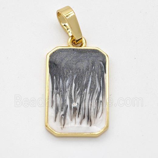 Copper Rectangle Pendant Black Painted 18K Gold Plated