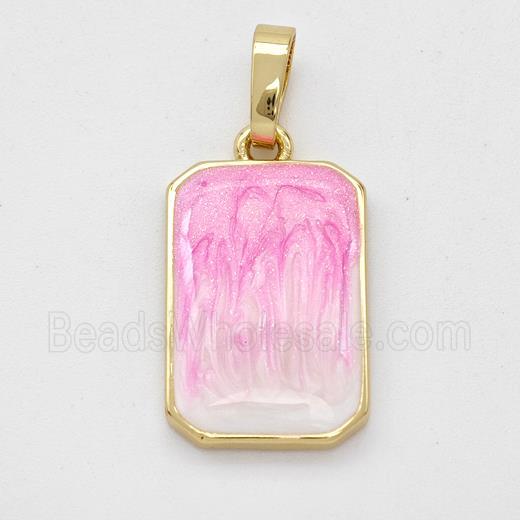 Copper Rectangle Pendant Pink Painted 18K Gold Plated