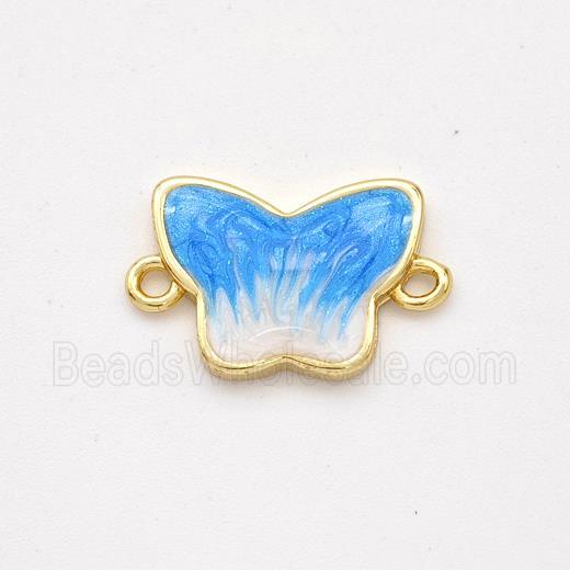 Copper Butterfly Connector Blue Painted 18K Gold Plated