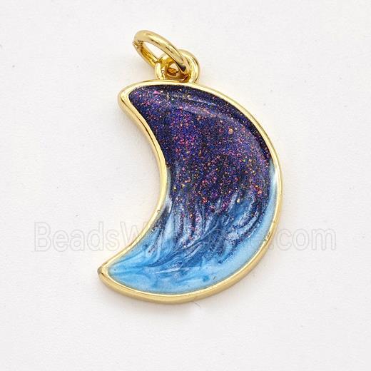 Copper Moon Pendant Painted 18K Gold Plated