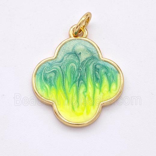Copper Clover Pendant Yellowgreen Painted 18K Gold Plated