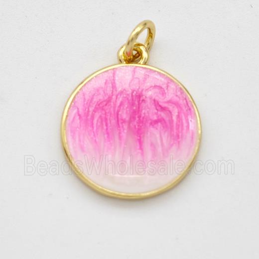 Copper Circle Pendant Pink Painted 18K Gold Plated