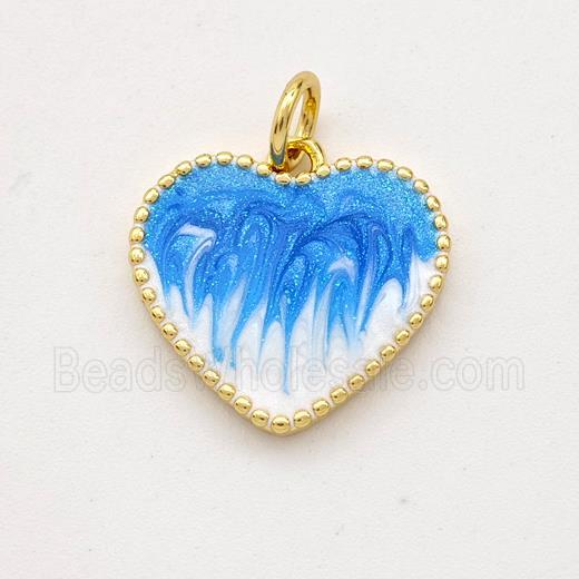 Copper Heart Pendant Blue Painted 18K Gold Plated