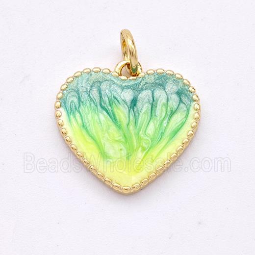 Copper Heart Pendant Yellowgreen Painted 18K Gold Plated