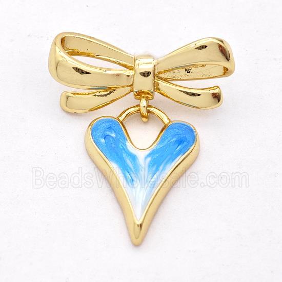 Copper Bowknot Heart Pendant Blue Painted 18K Gold Plated