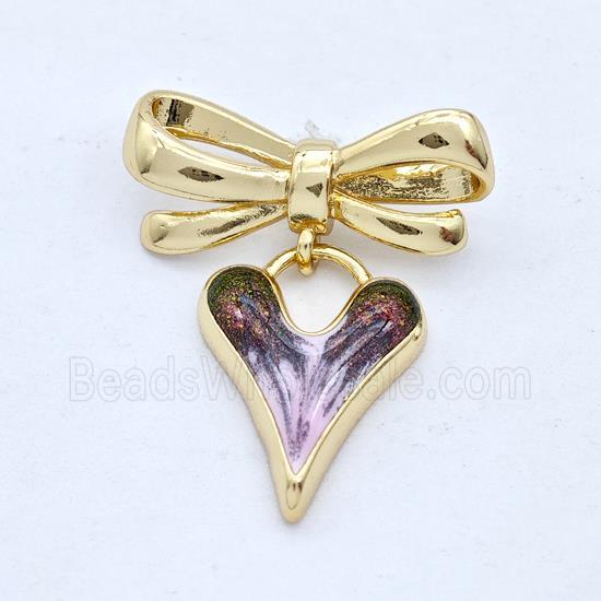 Copper Bowknot Heart Pendant Painted 18K Gold Plated