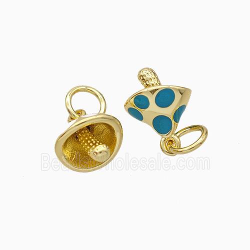 Copper Mushroom Pendant Teal Enamel Gold Plated