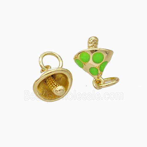 Copper Mushroom Pendant Green Enamel Gold Plated