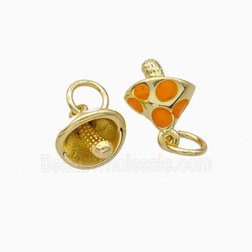 Copper Mushroom Pendant Orange Enamel Gold Plated
