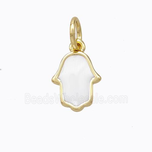 Copper Hamsahand Pendant White Enamel Gold Plated
