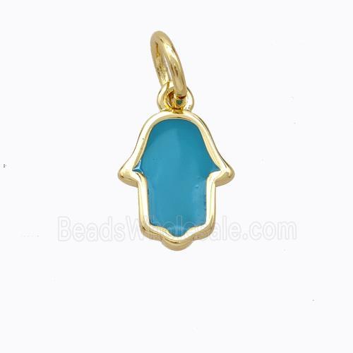 Copper Hamsahand Pendant Teal Enamel Gold Plated