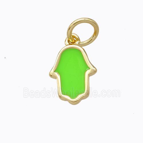 Copper Hamsahand Pendant Green Enamel Gold Plated