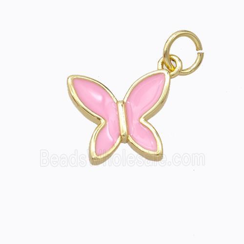 Copper Butterfly Pendant Pink Enamel Gold Plated