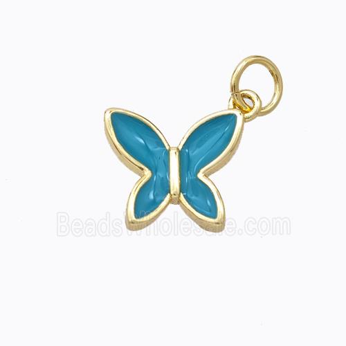 Copper Butterfly Pendant Teal Enamel Gold Plated