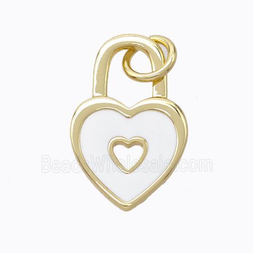 Copper Heart Lock Pendant White Enamel Gold Plated