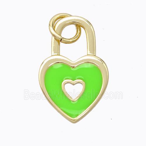 Copper Heart Lock Pendant Green Enamel Gold Plated