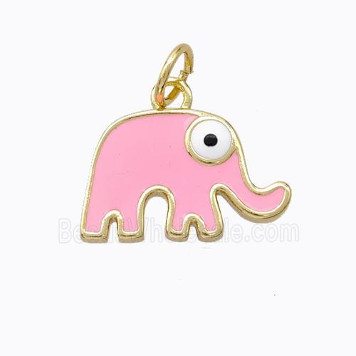 Copper Elephant Pendant Pink Enamel Gold Plated