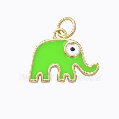 Copper Elephant Pendant Green Enamel Gold Plated