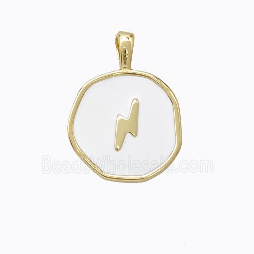 Copper Lightning Pendant White Enamel Circle Gold Plated