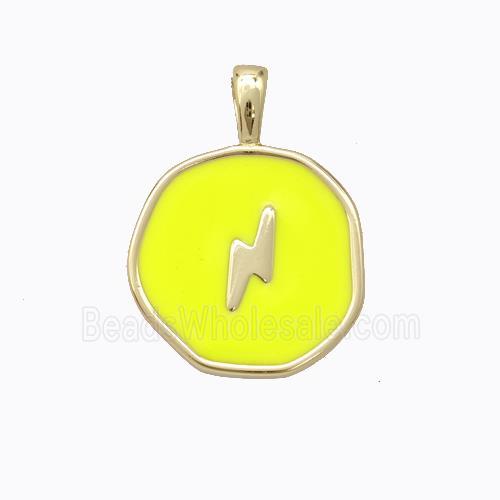 Copper Lightning Pendant Yellow Enamel Circle Gold Plated