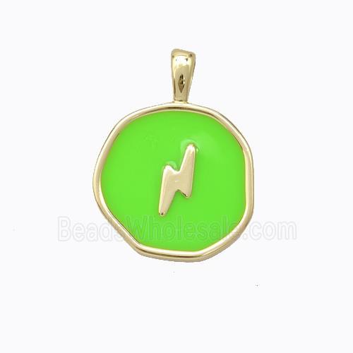Copper Lightning Pendant Green Enamel Circle Gold Plated