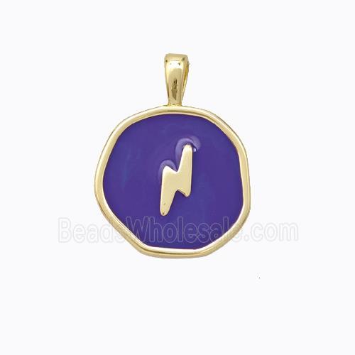 Copper Lightning Pendant Purple Enamel Circle Gold Plated