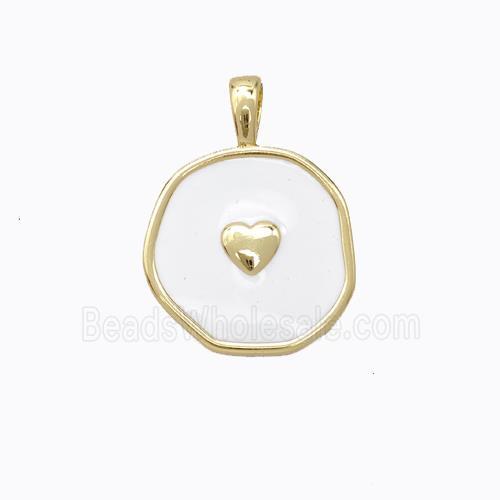 Copper Heart Pendant White Enamel Circle Gold Plated
