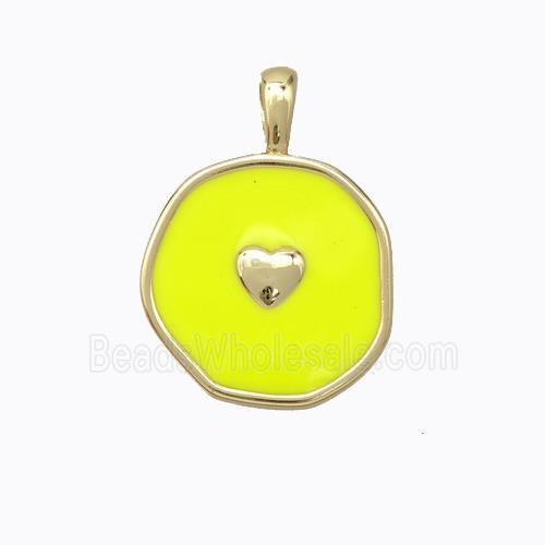 Copper Heart Pendant Yellow Enamel Circle Gold Plated