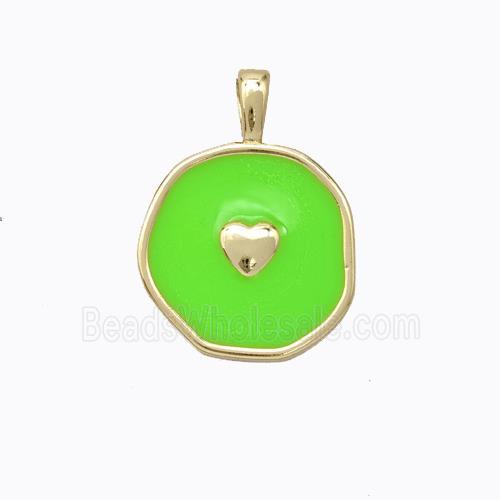 Copper Heart Pendant Green Enamel Circle Gold Plated