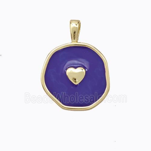Copper Heart Pendant Purple Enamel Circle Gold Plated