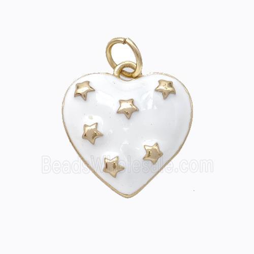 Copper Heart Pendant White Enamel Star Gold Plated