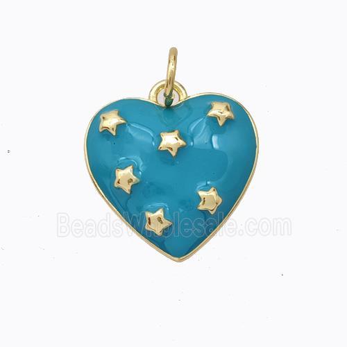 Copper Heart Pendant Teal Enamel Star Gold Plated