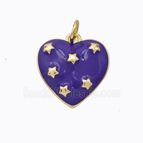 Copper Heart Pendant Purple Enamel Star Gold Plated
