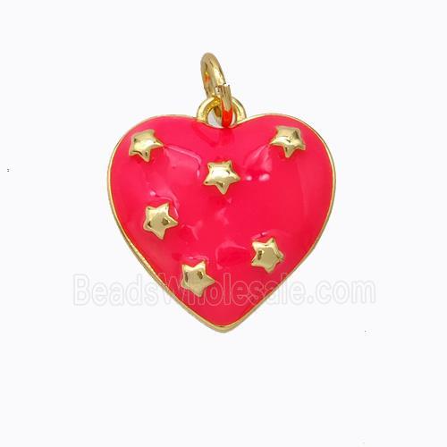Copper Heart Pendant Red Enamel Star Gold Plated