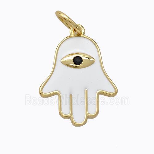 Copper Hamsahand Pendant White Enamel Eye Gold Plated