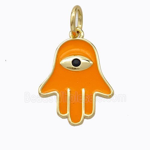 Copper Hamsahand Pendant Orange Enamel Eye Gold Plated