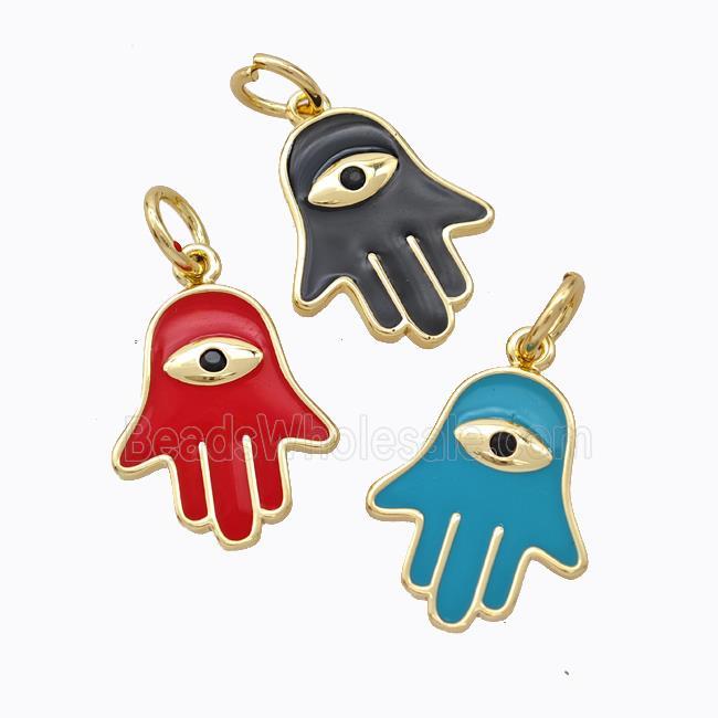 Copper Hamsahand Pendant Enamel Eye Gold Plated Mixed