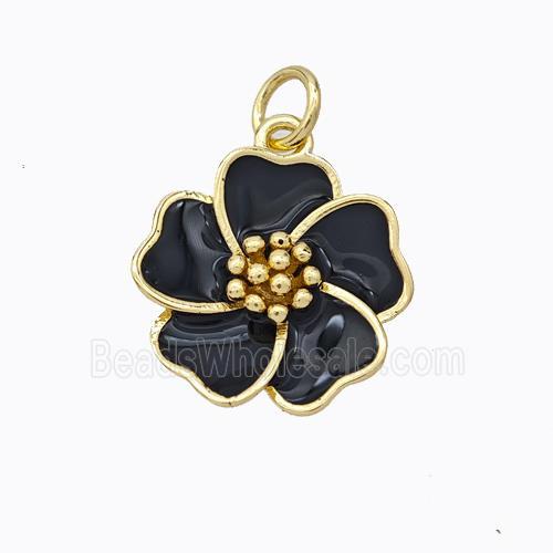 Copper Flower Pendant Black Enamel Gold Plated