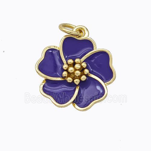 Copper Flower Pendant Purple Enamel Gold Plated