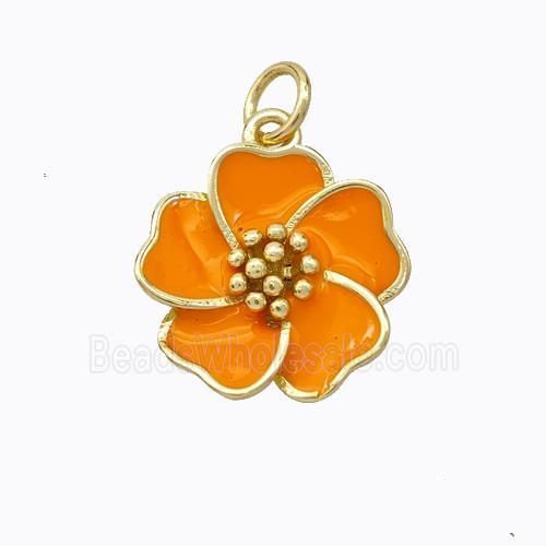 Copper Flower Pendant Orange Enamel Gold Plated