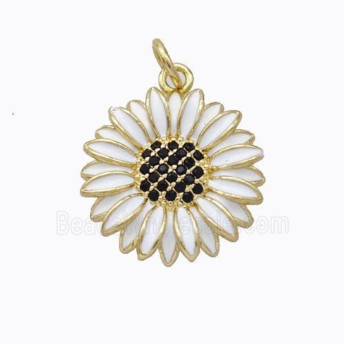 Copper Sunflower Pendant White Enamel Gold Plated