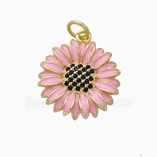 Copper Sunflower Pendant Pink Enamel Gold Plated